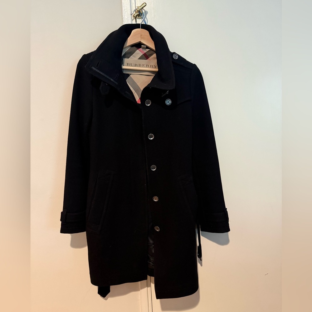 Burberry Britt Black Belted Wool Trench Coat - Picture 5 of 10